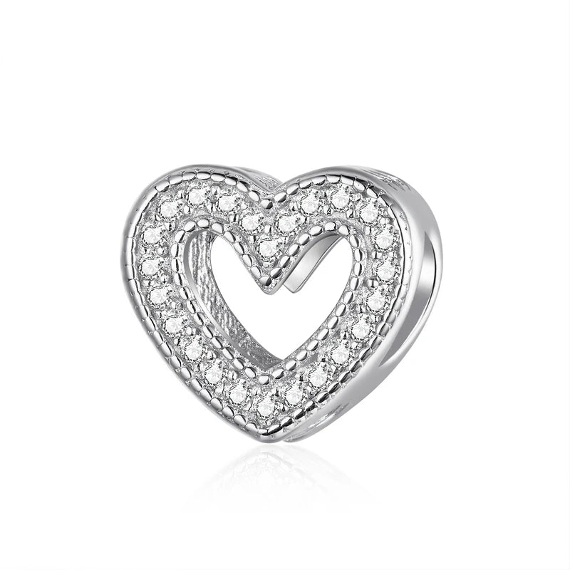 925 Sterling Silver Clear 5A Crystal Collection Family Heart Cross Charm Beads Fit for Charm Bracelet & Necklace Pendant