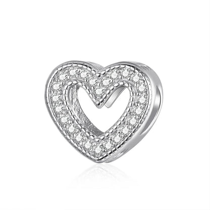 925 Sterling Silver Clear 5A Crystal Collection Family Heart Cross Charm Beads Fit for Charm Bracelet & Necklace Pendant