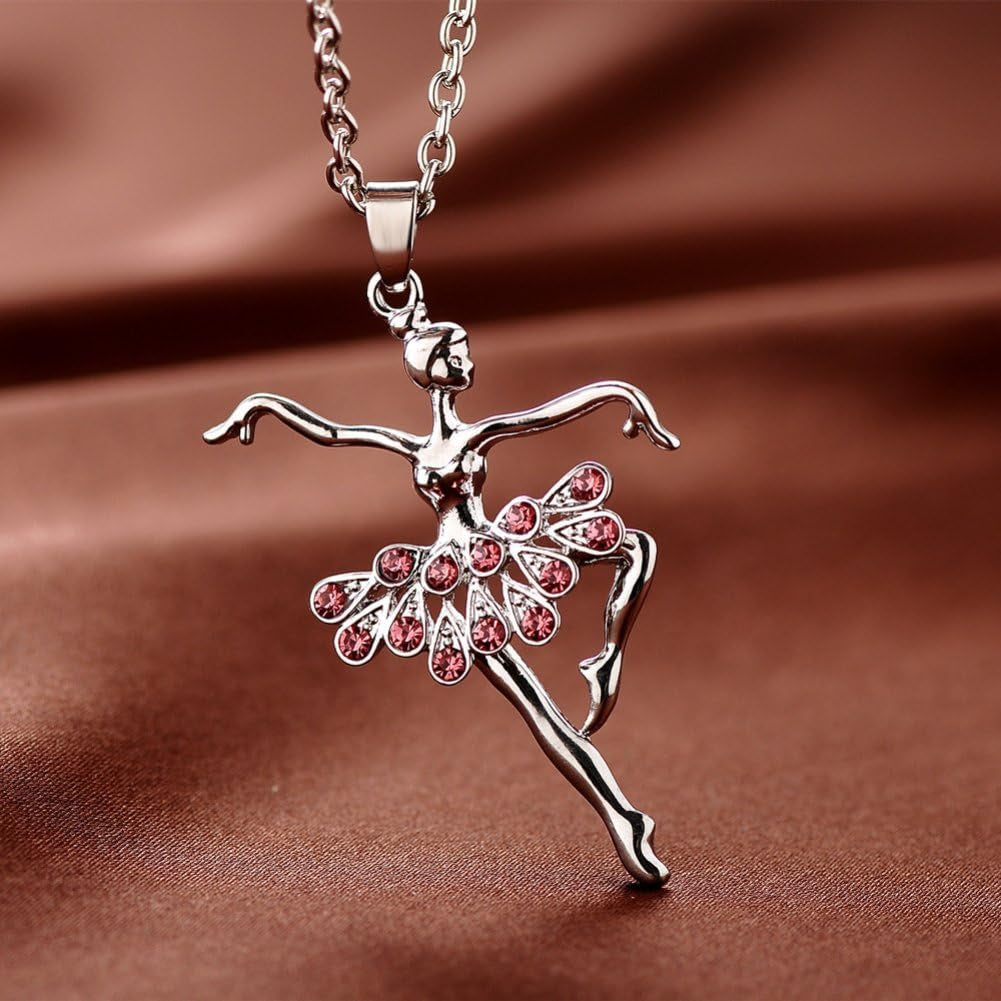 Necklances for Women Fashion & Fashion Lady Ballerina Pendant Necklace Rhinestone Charm Jewelry Xmas Gift, Rhinestone Zinc, Rhinestone