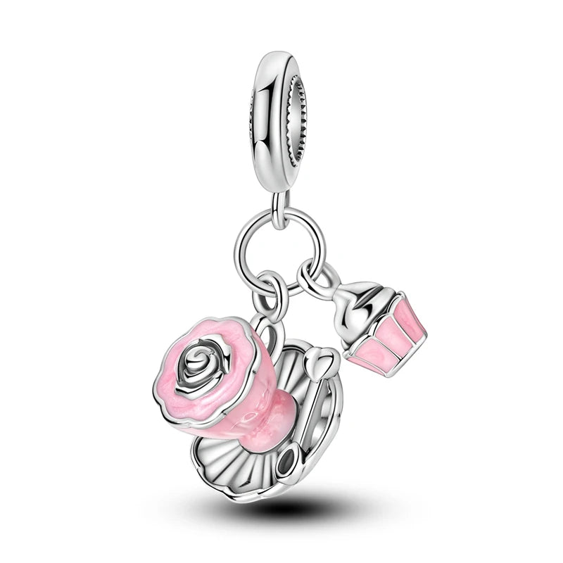Pink Series Charms 925 Silver Perfume Butterfly Charm Beads Pendent Dangle Fit Original Bangle Charm Bracelet DIY Women Jewelry