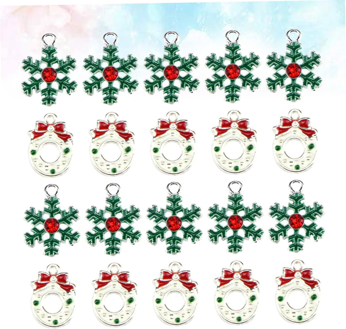 20Pcs Diy Christmas Alloy Pendant Charm Set Snowflake Wreath Jewelry Making Supplies for Necklace Bracelet Holiday Crafts