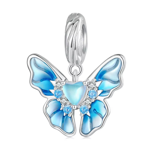 925 Sterling Silver Glacier Charm - Heart Butterfly 