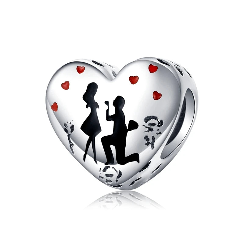 Love 925 Sterling Silver Charm Only You Love Charm Heart Shape Metal Bead for Bracelet Women DIY Fashion Jewelry BSC497