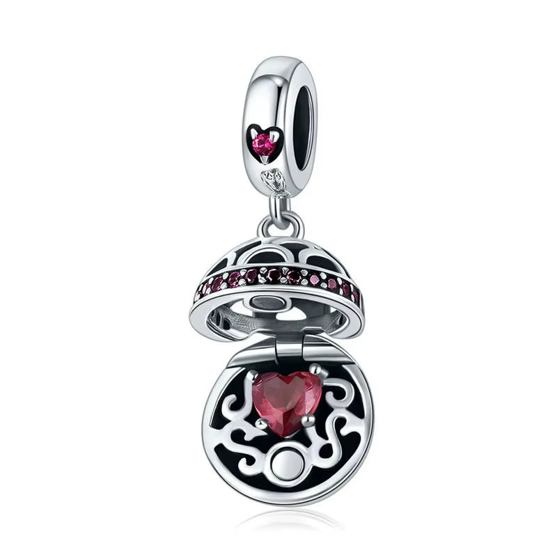 925 Sterling Silver Red Heart Dangle Ball Charm
