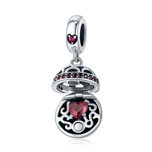 925 Sterling Silver Red Heart Dangle Ball Charm