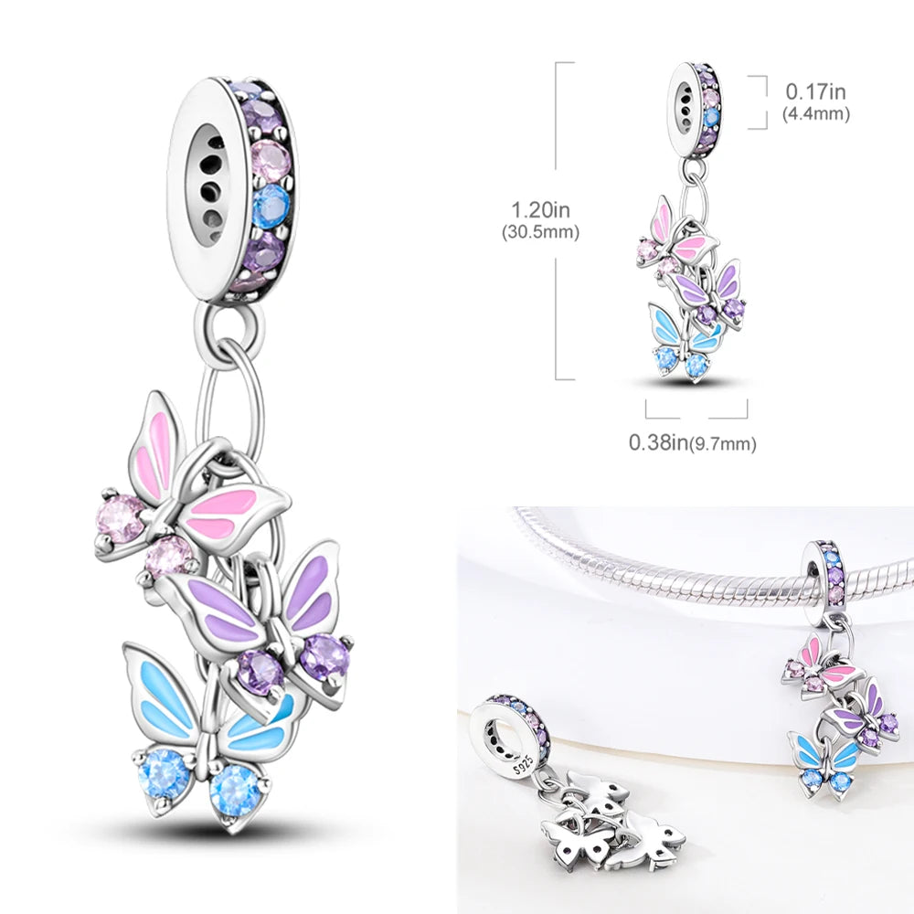 Pink Series Charms 925 Silver Perfume Butterfly Charm Beads Pendent Dangle Fit Original Bangle Charm Bracelet DIY Women Jewelry
