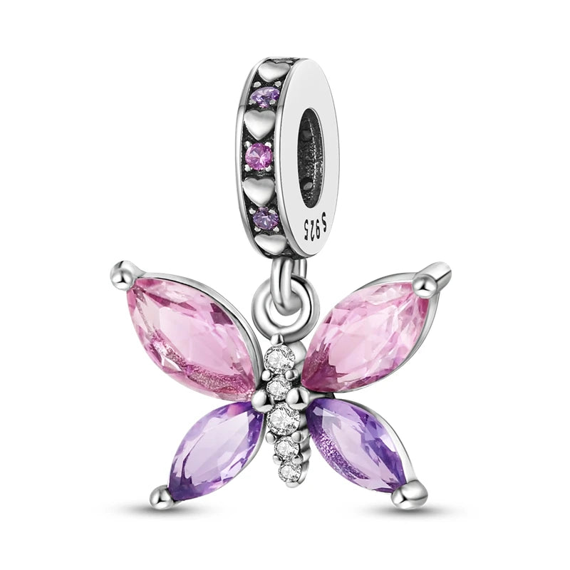 Pink Series Charms 925 Silver Perfume Butterfly Charm Beads Pendent Dangle Fit Original Bangle Charm Bracelet DIY Women Jewelry