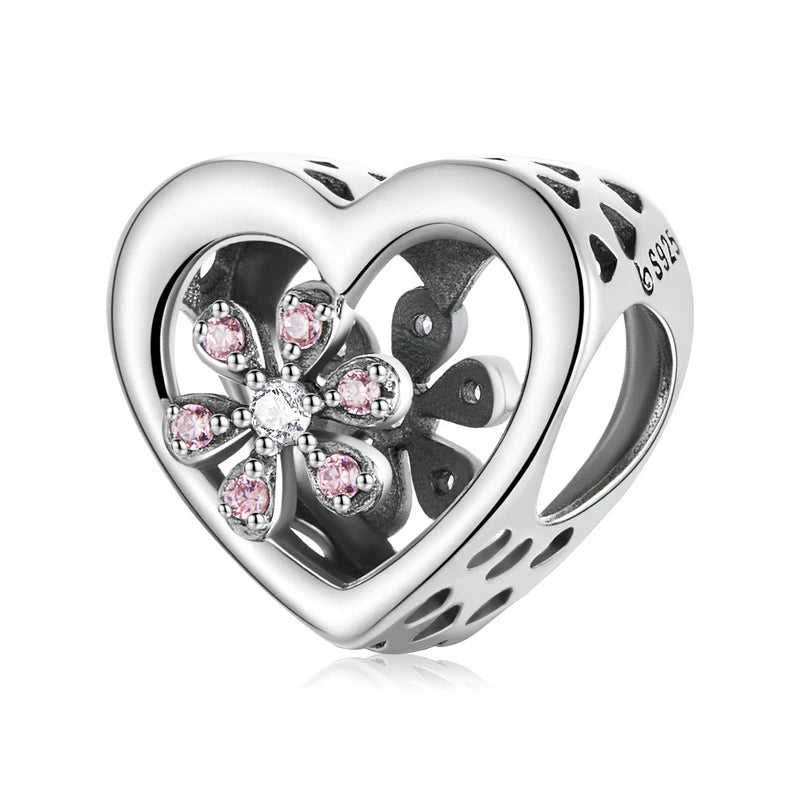 925 Sterling Silver Heart-Shape Charm Beads Fit Original Charm Bracelet Inlaid Zircon Colorful Pendants DIY Accessories