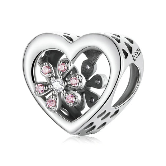 925 Sterling Silver Heart-Shape Charm Beads Fit Original Charm Bracelet Inlaid Zircon Colorful Pendants DIY Accessories
