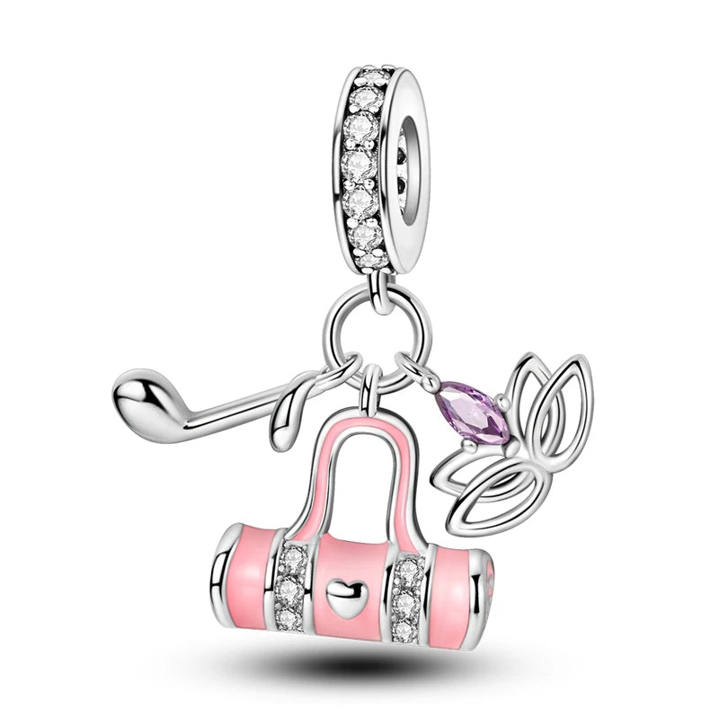 Pink Series Charms 925 Silver Perfume Butterfly Charm Beads Pendent Dangle Fit Original Bangle Charm Bracelet DIY Women Jewelry