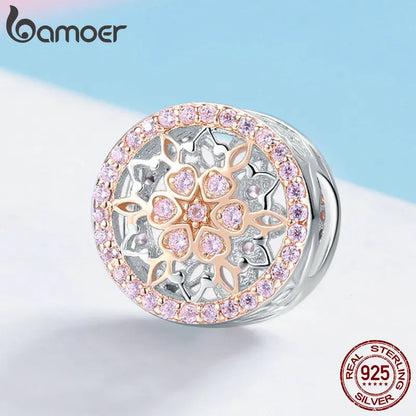 Genuine 925 Sterling Silver Blooming Buds Clear Cubic Zircon Beads Charms Fit Bracelets DIY Jewelry Making SCC923