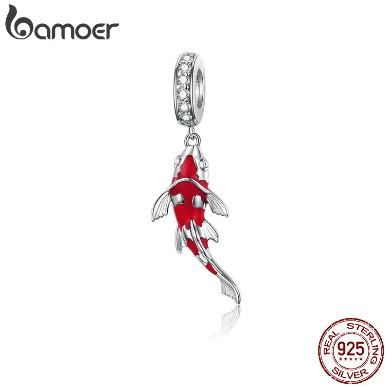 925 Sterling Silver Red Enamel Fish Pendant Lucky Koi Dangle Charm Originaal for Women Bracelet Necklace DIY Fine Jewelry