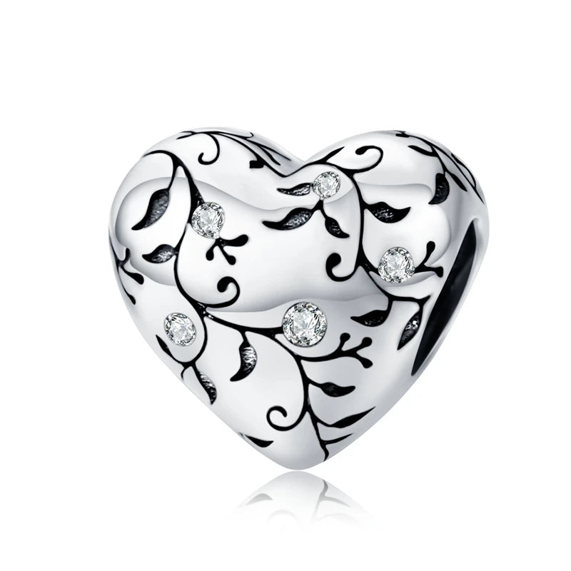 925 Sterling Silver Heart-Shape Collection Charms Cat Love Paw Footprints Charms Fit for Charm Bracelet Fine Jewelry