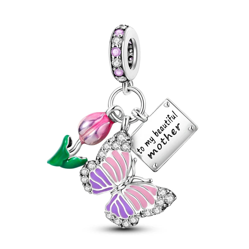 Pink Series Charms 925 Silver Perfume Butterfly Charm Beads Pendent Dangle Fit Original Bangle Charm Bracelet DIY Women Jewelry