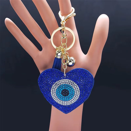 Purse Charm Evil Eye Braided - Blue Heart