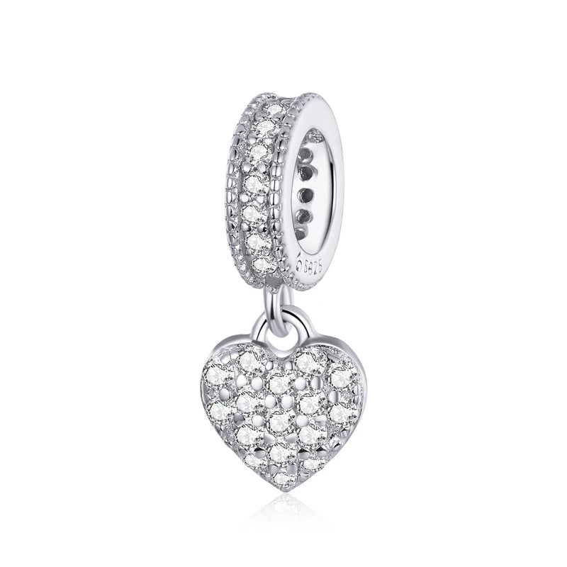 925 Sterling Silver Clear 5A Crystal Collection Family Heart Cross Charm Beads Fit for Charm Bracelet & Necklace Pendant