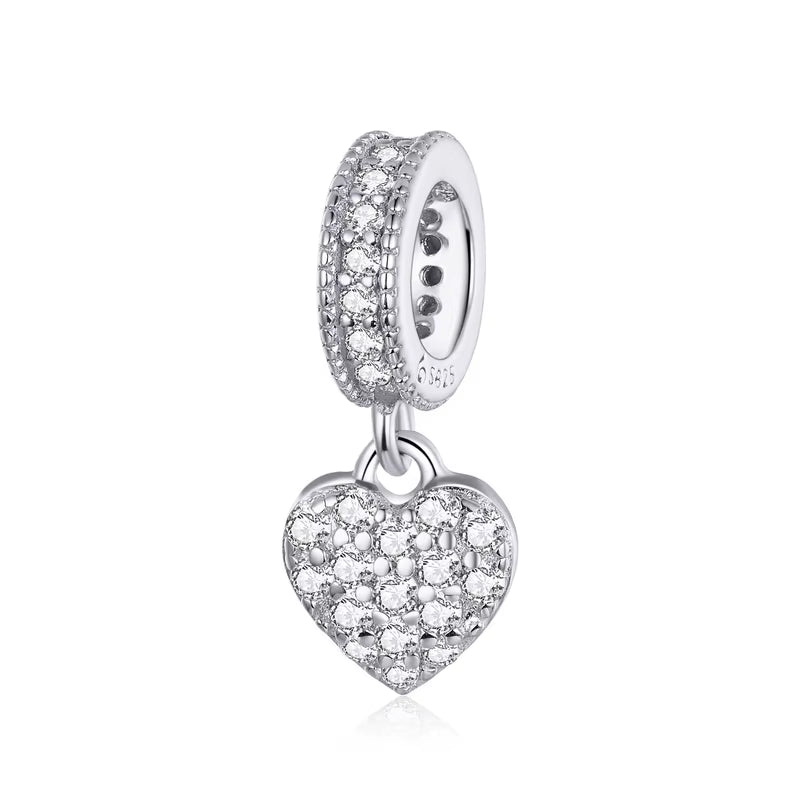 925 Sterling Silver Crystal Pave - Heart Pendant Charm