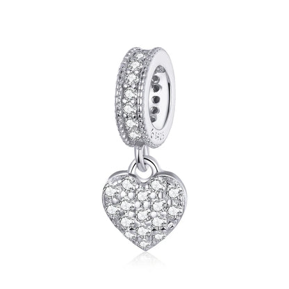 925 Sterling Silver Clear 5A Crystal Collection Family Heart Cross Charm Beads Fit for Charm Bracelet & Necklace Pendant