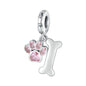 925 Sterling Silver Dog Paw & Bone Pendant - Pink Charm