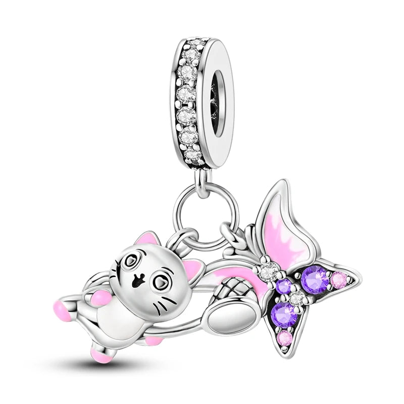 Pink Series Charms 925 Silver Perfume Butterfly Charm Beads Pendent Dangle Fit Original Bangle Charm Bracelet DIY Women Jewelry