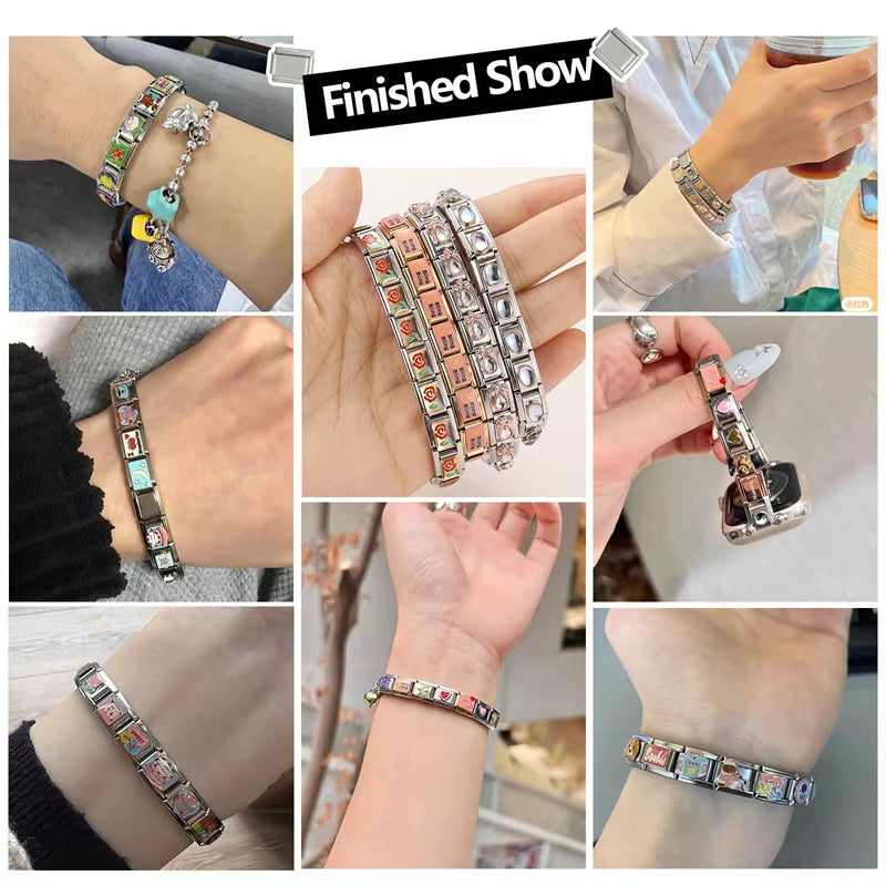 Fashion Devil Eyes Heart Star Flowers Italian Charm Links Stainless Steel Fit 9Mm Bracelet Jewelry DIY Making Gifts Wholesale