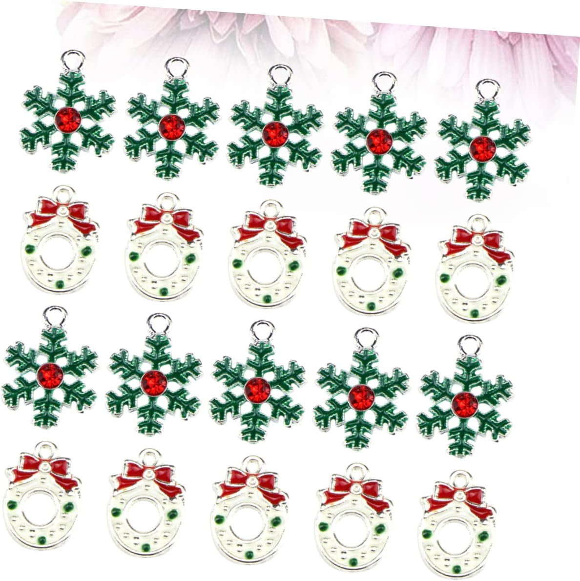 20Pcs Diy Christmas Alloy Pendant Charm Set Snowflake Wreath Jewelry Making Supplies for Necklace Bracelet Holiday Crafts