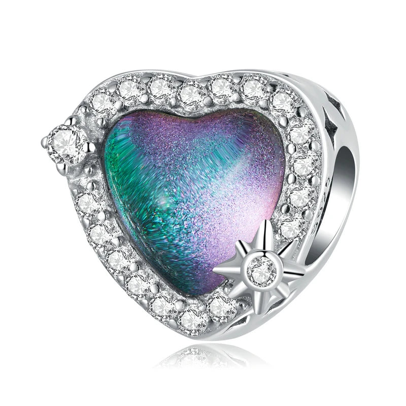 925 Sterling Silver Heart-Shape Charm Beads Fit Original Charm Bracelet Inlaid Zircon Colorful Pendants DIY Accessories