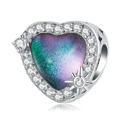 925 Sterling Silver Heart-Shape Charm Beads Fit Original Charm Bracelet Inlaid Zircon Colorful Pendants DIY Accessories