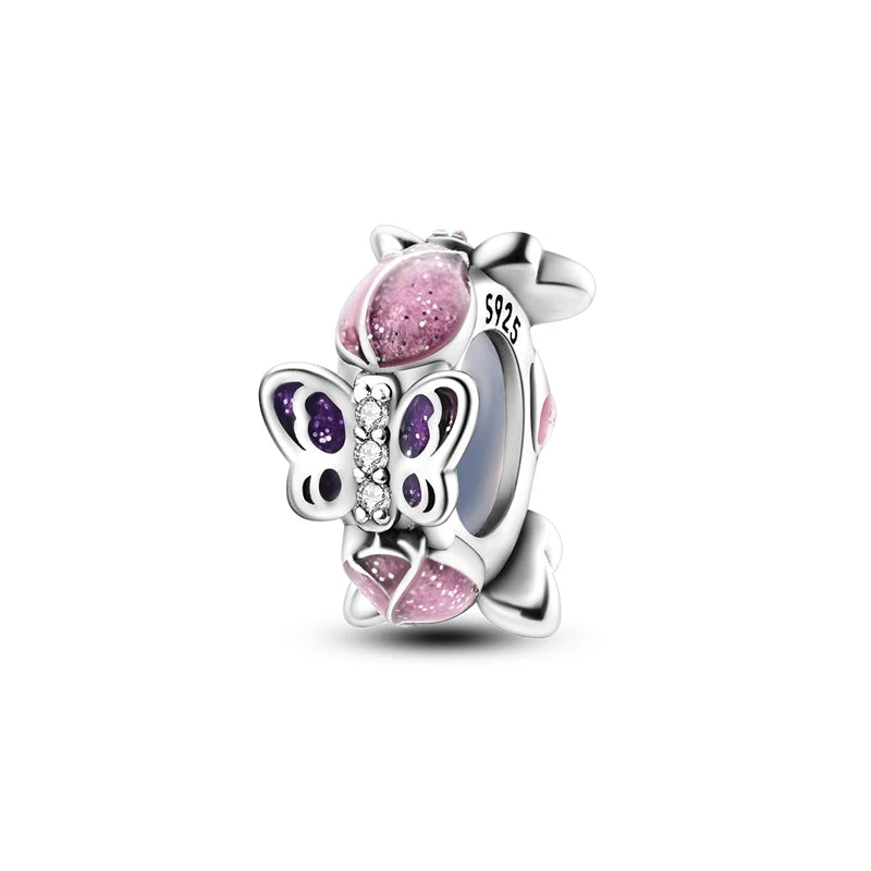 Pink Series Charms 925 Silver Perfume Butterfly Charm Beads Pendent Dangle Fit Original Bangle Charm Bracelet DIY Women Jewelry