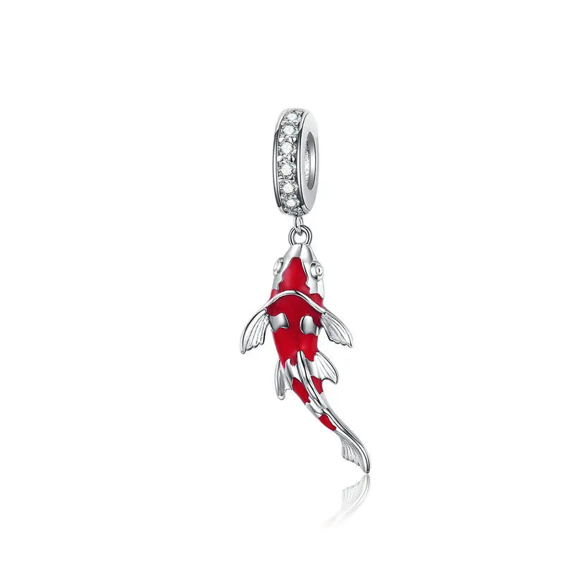 925 Sterling Silver Red Enamel Fish Pendant Lucky Koi Dangle Charm Originaal for Women Bracelet Necklace DIY Fine Jewelry