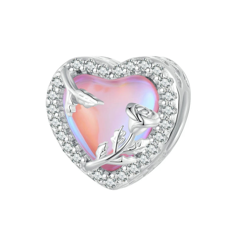 925 Sterling Silver Heart-Shape Charm Beads Fit Original Charm Bracelet Inlaid Zircon Colorful Pendants DIY Accessories
