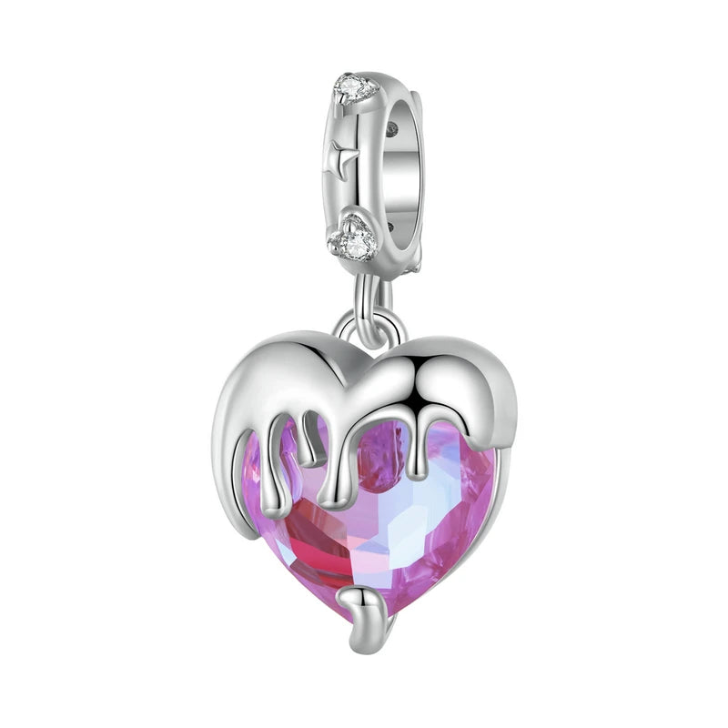 925 Sterling Silver Heart-Shape Charm Beads Fit Original Charm Bracelet Inlaid Zircon Colorful Pendants DIY Accessories