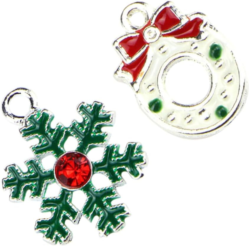 20Pcs Diy Christmas Alloy Pendant Charm Set Snowflake Wreath Jewelry Making Supplies for Necklace Bracelet Holiday Crafts