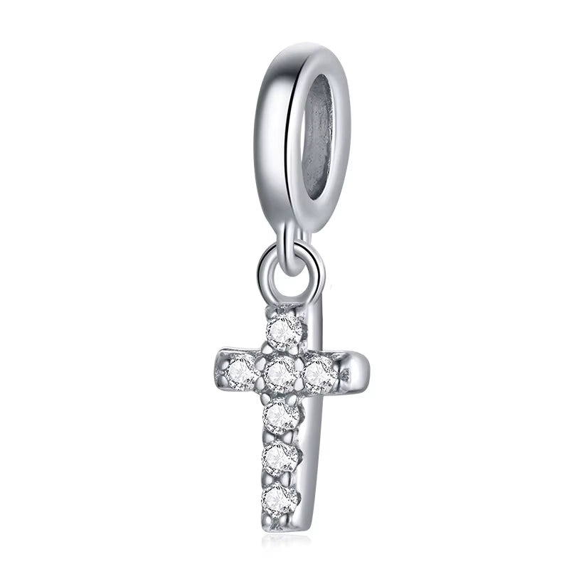 925 Sterling Silver Crystal Pave Cross Charm