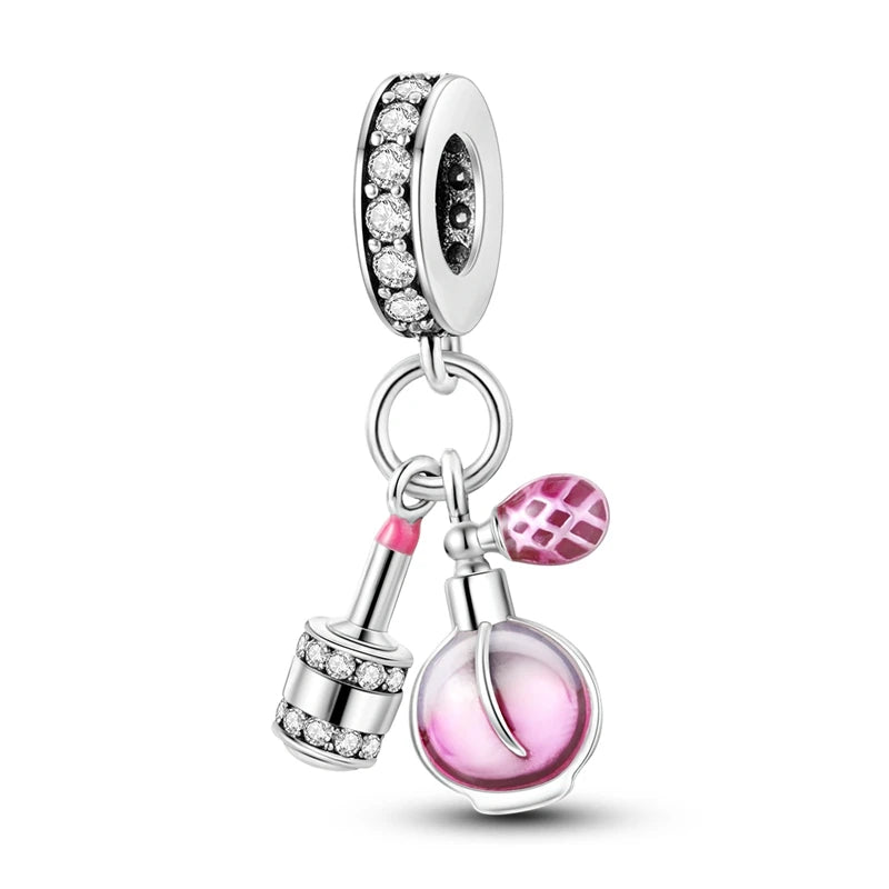 Pink Series Charms 925 Silver Perfume Butterfly Charm Beads Pendent Dangle Fit Original Bangle Charm Bracelet DIY Women Jewelry
