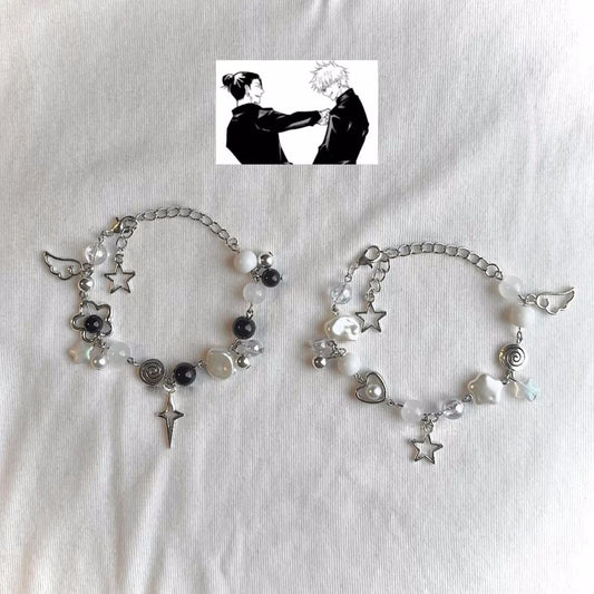 Handmade Jujutsu Kaisen Beaded Charm Bracelets | Gojo + Geto | Cute Dainty Anime Alternative Charm Bracelet