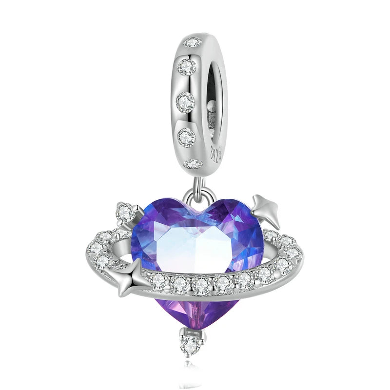 925 Sterling Silver Heart-Shape Charm Beads Fit Original Charm Bracelet Inlaid Zircon Colorful Pendants DIY Accessories