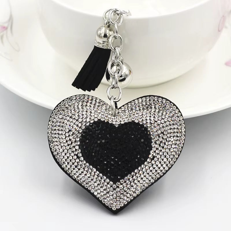 Purse Heart Charm - Bicolor Silver with Black
