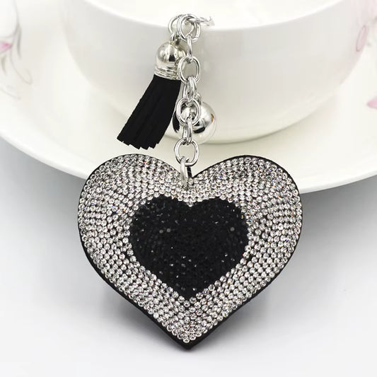 Purse Heart Charm - Bicolor Silver with Black