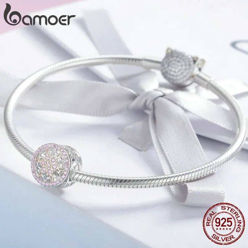 Genuine 925 Sterling Silver Blooming Buds Clear Cubic Zircon Beads Charms Fit Bracelets DIY Jewelry Making SCC923