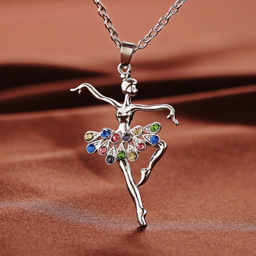 Necklances for Women Fashion & Fashion Lady Ballerina Pendant Necklace Rhinestone Charm Jewelry Xmas Gift, Rhinestone Zinc, Rhinestone