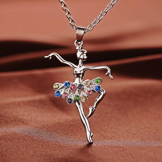 Necklances for Women Fashion & Fashion Lady Ballerina Pendant Necklace Rhinestone Charm Jewelry Xmas Gift, Rhinestone Zinc, Rhinestone
