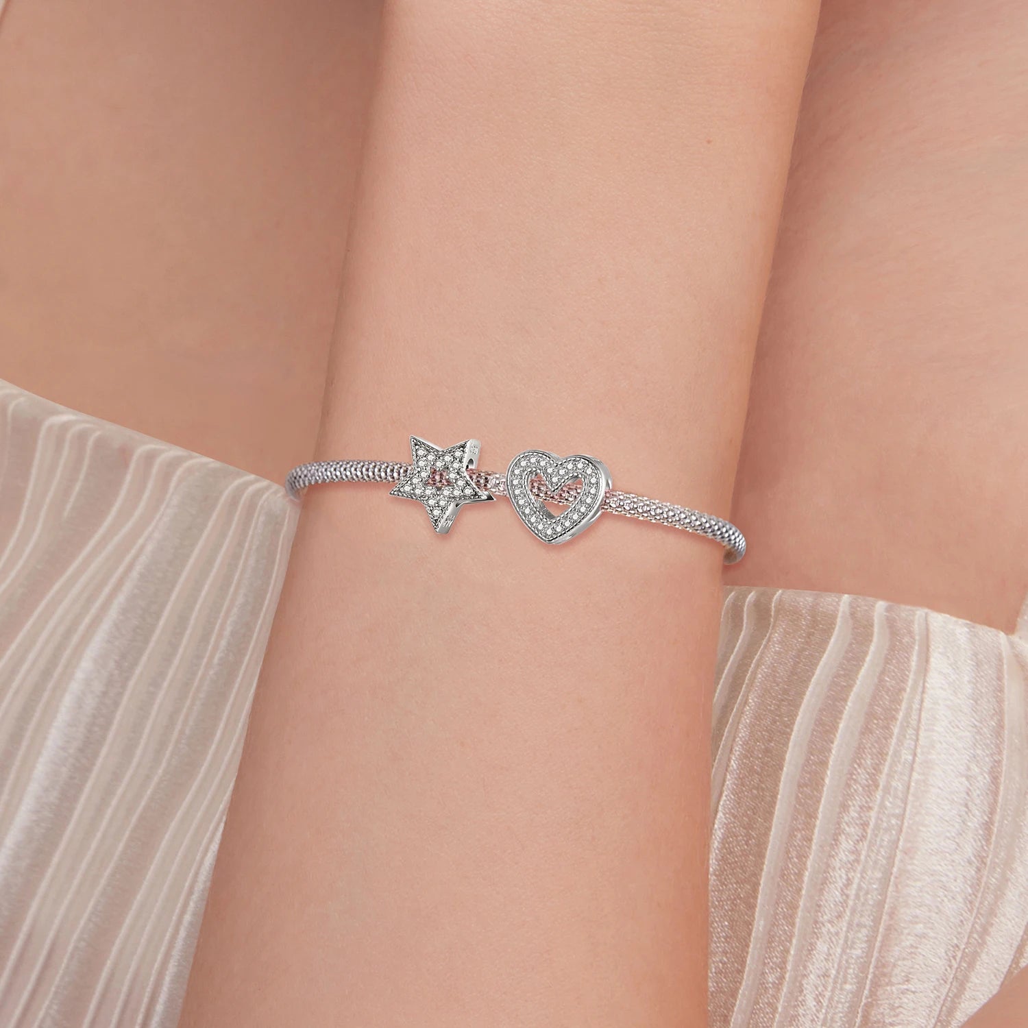 925 Sterling Silver Clear 5A Crystal Collection Family Heart Cross Charm Beads Fit for Charm Bracelet & Necklace Pendant