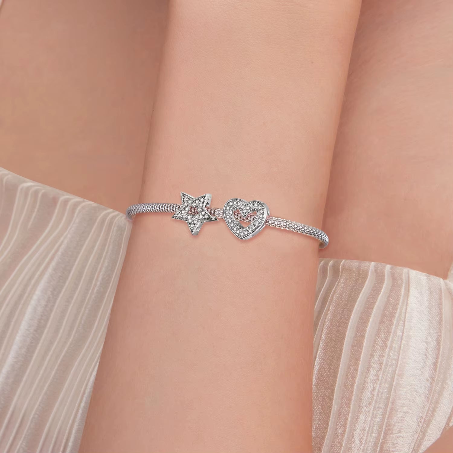 925 Sterling Silver Crystal Pave - Heart Charm