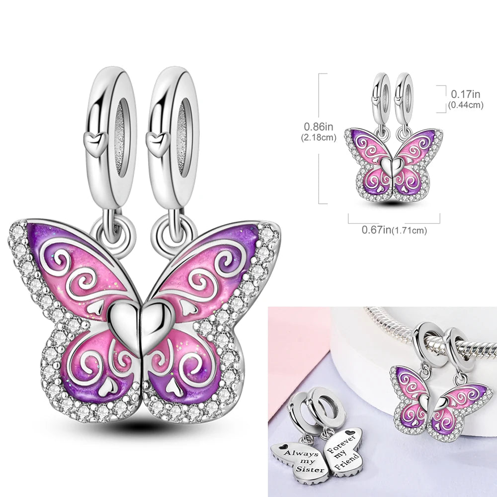 Pink Series Charms 925 Silver Perfume Butterfly Charm Beads Pendent Dangle Fit Original Bangle Charm Bracelet DIY Women Jewelry