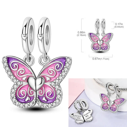 Pink Series Charms 925 Silver Perfume Butterfly Charm Beads Pendent Dangle Fit Original Bangle Charm Bracelet DIY Women Jewelry