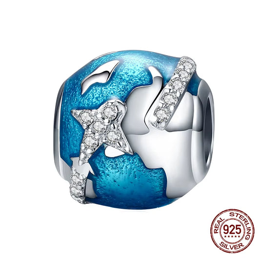 925 Sterling Silver Fashion Travel - Blue World and Plane