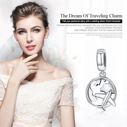 Authentic 925 Sterling Silver Traveling Dream Map & Plane Charm Beads Fit Charm Bracelets Fashion DIY Jewelry S925 SCC242