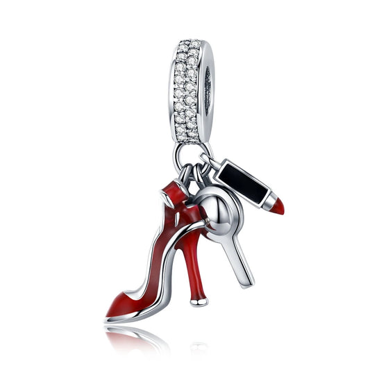 925 Sterling Silver Red High Heals and Lipstick Charm