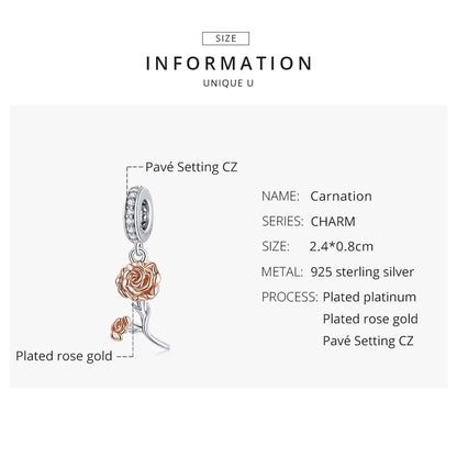 925 Sterling Silver The Beauty and the Beast - Double Flower Charm